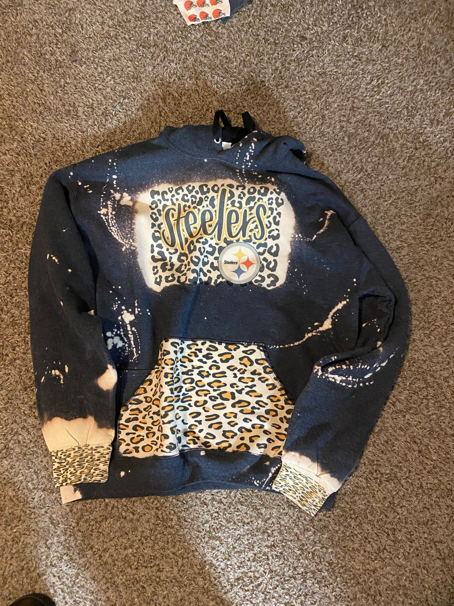 Steelers Football Bleached Shirt - Game Day Leopard Crewneck Sweater