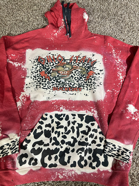 Red OHio state black leopard hoodie
